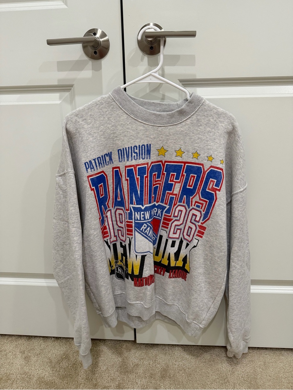NHL Vintage Hockey Rangers Graphic Crewneck Sweatshirt - Gray